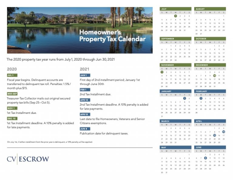 CV Escrow Homeowner’s 20202021 Property Tax Calendar